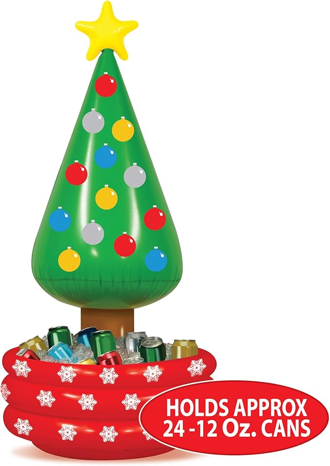 Beistle Inflatable Christmas Tree Coolers - 2 Pack, Holds approx. 24 12 oz. Cans - Beverage Cooler, Drink Containers for Parties, Christmas Inflatable, Holiday Decorations, 4’ 8” x 26”