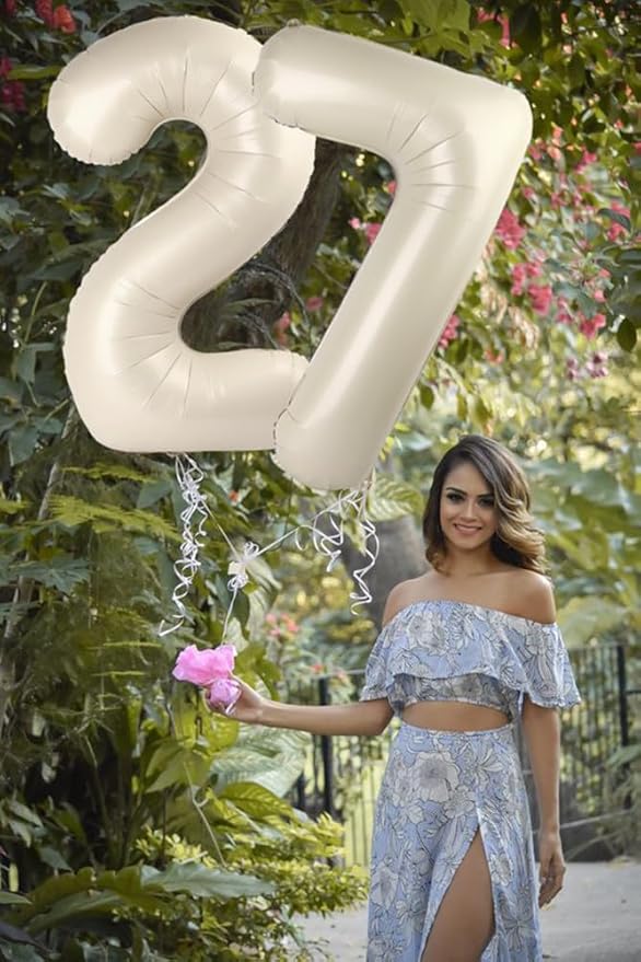 2 Numbers Balloon 40 Inch Cream White Two Balloon Number Birthday Decor, 2nd 12 21st Party Celebration Decorations Graduations Wedding Baby Shower
