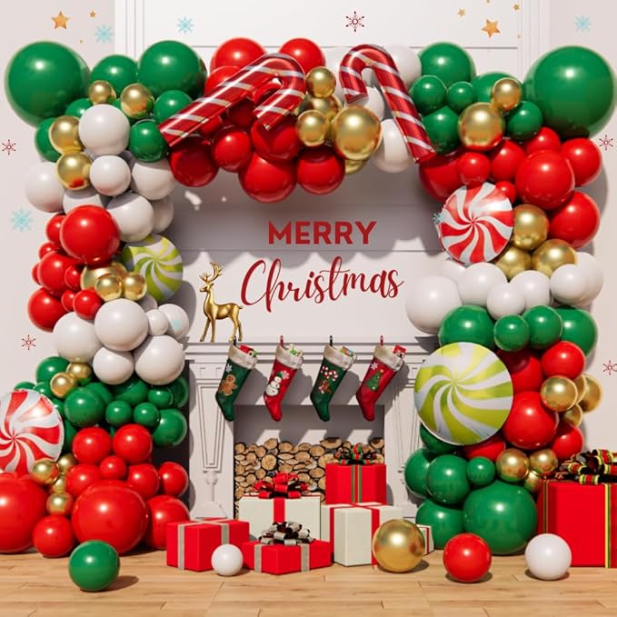 Christmas Balloon Garland Arch Kit 160pcs Red Green Balloons for Candy Merry Christmas Party Friendsmas Santa Claus Birthday Holiday Party Decoration (Green)
