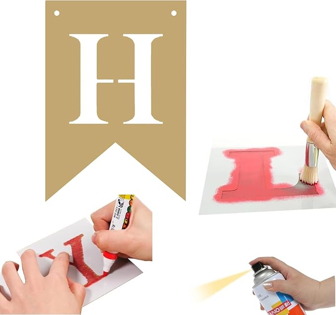 24 Pack Custom Banner Kit, DIY Customizable Personalized Flag Kit - Unique Hand Draw Yellow-Brown Banner with Letter Stencils - Handwriting Flag for Spring Decor Easter Home Office Party Decor