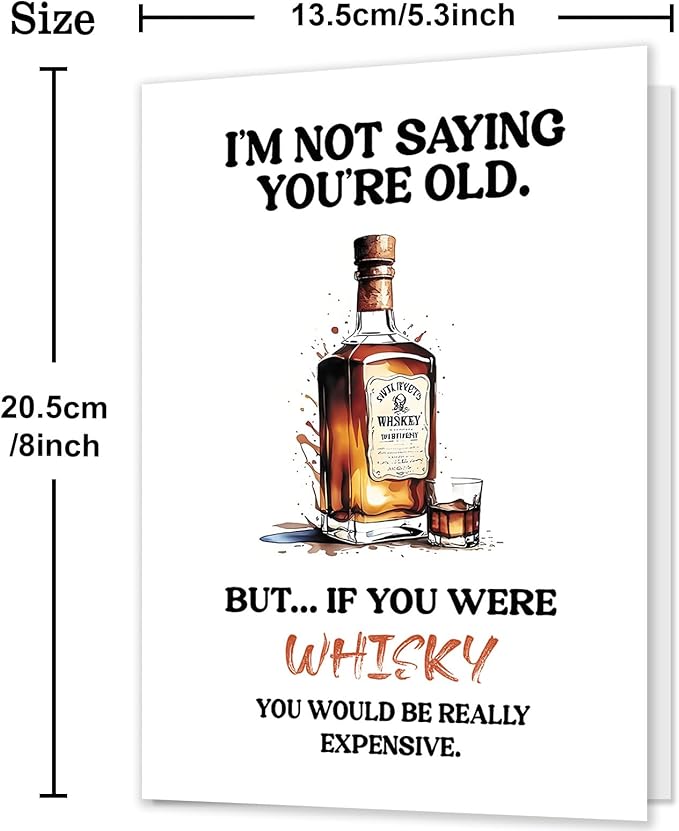 Funny Whiskey Birthday Cards for Men，Happy Birthday Card Gifts for Older,40th 50th 60th 70th 80th 90th, Bday Card for Whiskey Lover Him