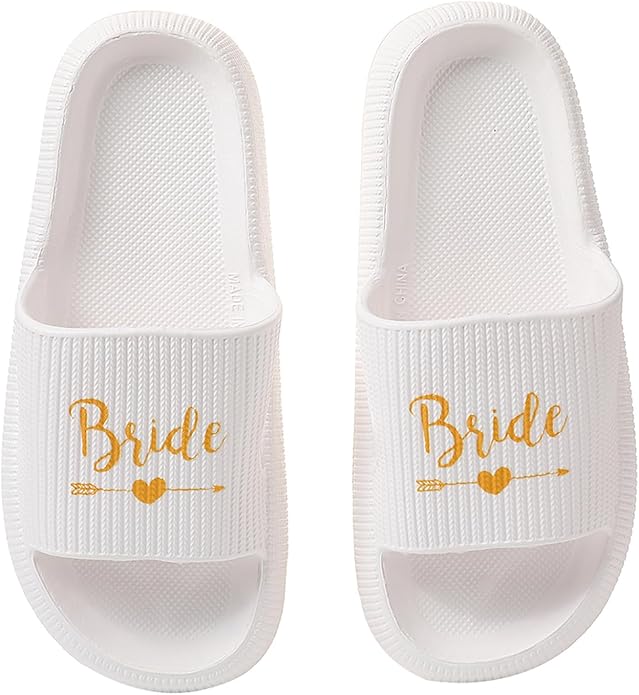 Women's Bride Slippers - White I DO Bride Slide Sandals for Bachelorette Party & Bridal Shower