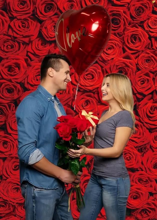 RUINI Red Rose Floral Wedding Photography Backdrop Rose Wall Valentines Day Wedding Bridal Shower Party Decorations Banner 8x10FT