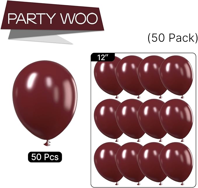 PartyWoo Burgundy Balloons 50pcs 12 Inch Dark Chestnut Red Maroon Helium Balloons for Graduation Wedding Thanksgiving Birthday Bachelorette Citizenship Strawberry Theme Party Decorations Red-Y62