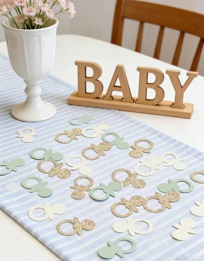 Sage Green Gold Pacifiers Table Confetti Scatters Neutral Baby Shower Boy Girl First Birthday Party Favors Gift Wrap Decor Supplies, 200PCS