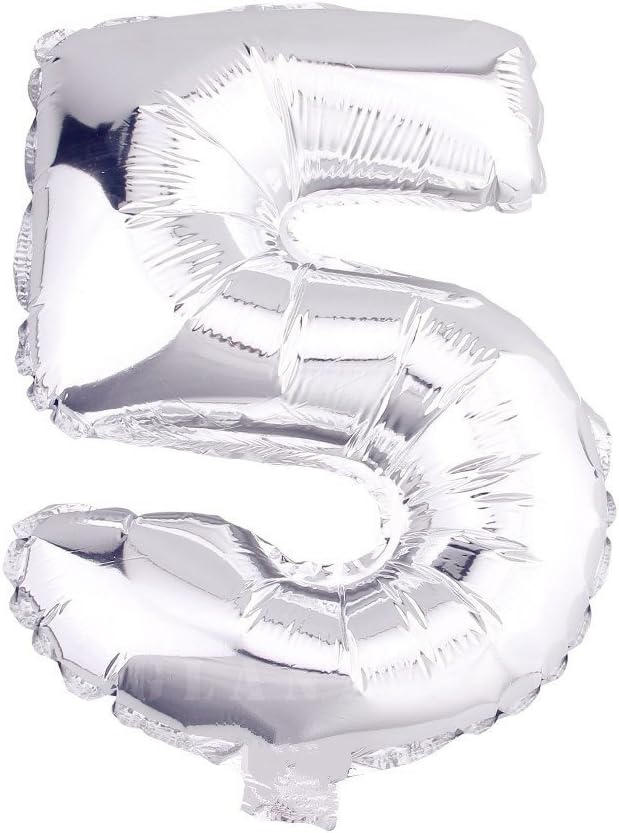 Glanzzeit 16 Inch Silver Foil Balloons Letters A to Z Numbers 0 to 9 for Prom Wedding Birthday Party Decor (Number 5)