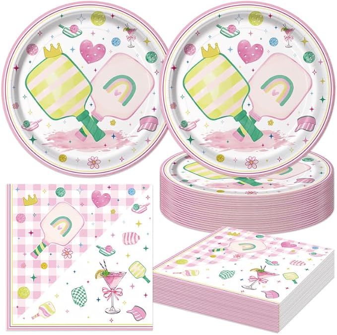 40Pcs Pickleball Birthday Party Plates and Napkins for 20 Guests Tableware Pickleball Supplies for Kids Baby Shower Birthday Party Decorations