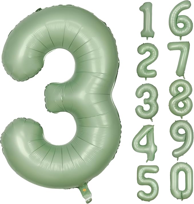 Green Number 3 Balloon 40 Inch Olive Green Foil Balloon Sage Green 3 Balloons Mylar Helium Balloon for Birthday Party Decorations Girls Boys Baby Shower Wedding Anniversary Decoration (Number 3)