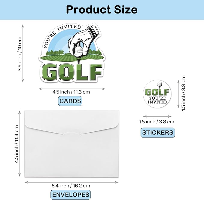 REWIDPARTY Golf Party Invitations with Envelopes & Stickers - Set of 15 Golf Game Shaped Fill-in Invitations for Birthday or Retirement Parties for Teens & Adults