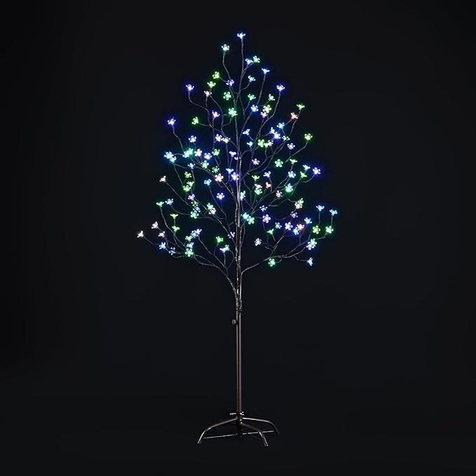 Lightshare 5FT 128L Lighted Cherry Blossom Tree RGB with Remote Control, 16 Color-Changing Modes, Decorate Home Garden, Spring, Summer, Wedding, Party, for Indoor and Outdoor Use