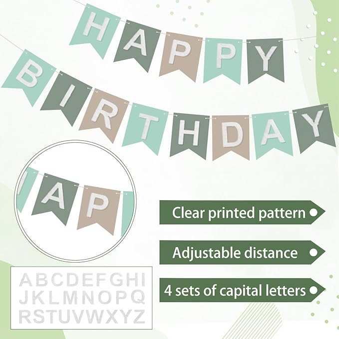 139 Pcs Felt DIY Custom Banner Kit Include 104 Letters 18 Swallowtail Flags 15 Pennants 2 Pcs Pom Pom Garland Tassel Pompom Decoration for Home Baby Shower Birthday(Baby Green)
