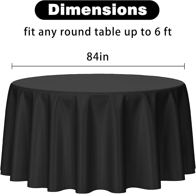 Kopokita 2 Pack Black Round Disposable Plastic Tablecloths 84 inch Party Table Covers