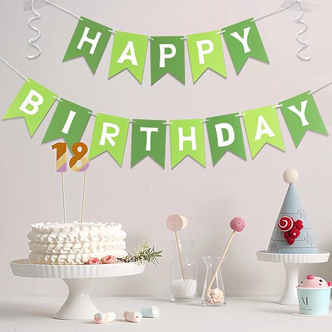 Happy Birthday Banner, Birthday Flag Bunting for Birthday Party Backdrop Decor, Happy Birthday Sign Party Supplies for Girls Boys Kids and Women Hanging Decorations (Green)