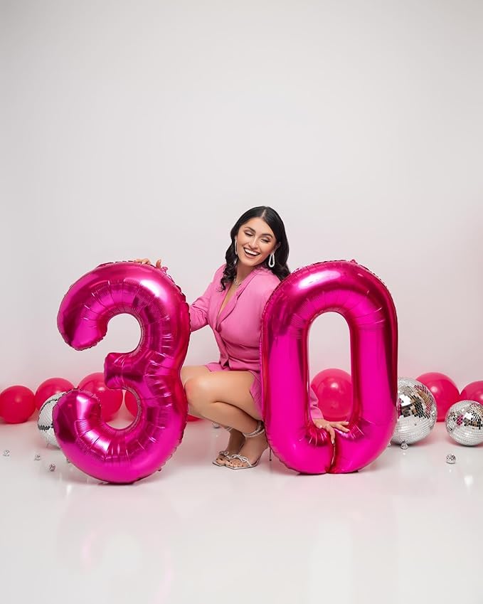 Hot Pink Number 30 Balloons 40 inch, 30 Number Balloons, 30th Birthday Decorations, 30 Year Old Women Hot Pink Party Supplies