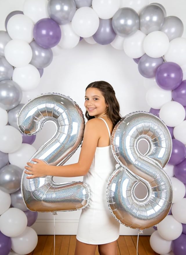 Laser Silver 8 Balloon, Number Balloons 40 Inch, 8th Birthday Decorations for Girls, Birthday Balloons, Laser Silver Party Supplies, Number 8 Balloon
