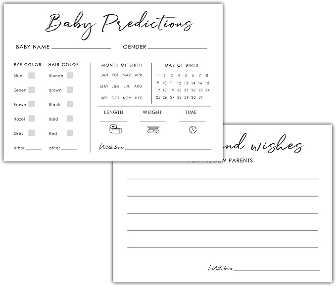 Baby Predictions and Advice Cards, 5" x 7" Minimalism Baby Shower Predictions Cards, Daily Party Games & Activities Favors for Newparents - G01