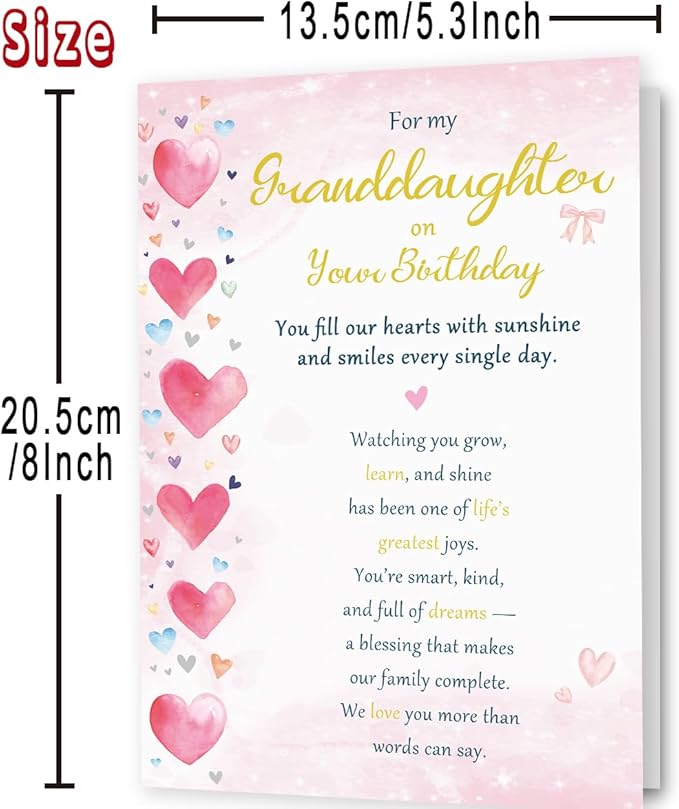 Granddaughter Birthday Card, Unique Birthday Cards for Granddaughter, Adult Gifts from Grandma Grandpa Grandparents