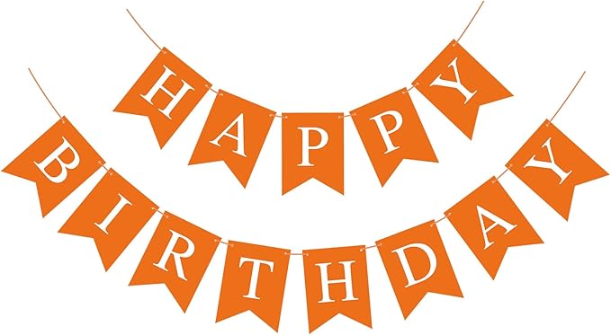 Orange Birthday Banner Sign Happy Birthday Bunting Banner Garland for Kids Girl Woman Tea Party Decorations Bunting Flag Themed Party Supplies