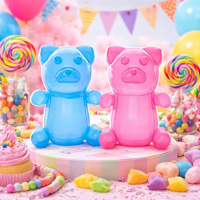 4E's Novelty Inflatable Gummy Bears Huge 24" - Pack of 6 Unique Blow Up Pool Toys for Kids, Candyland Themed Birthday Party Decorations Supplies
