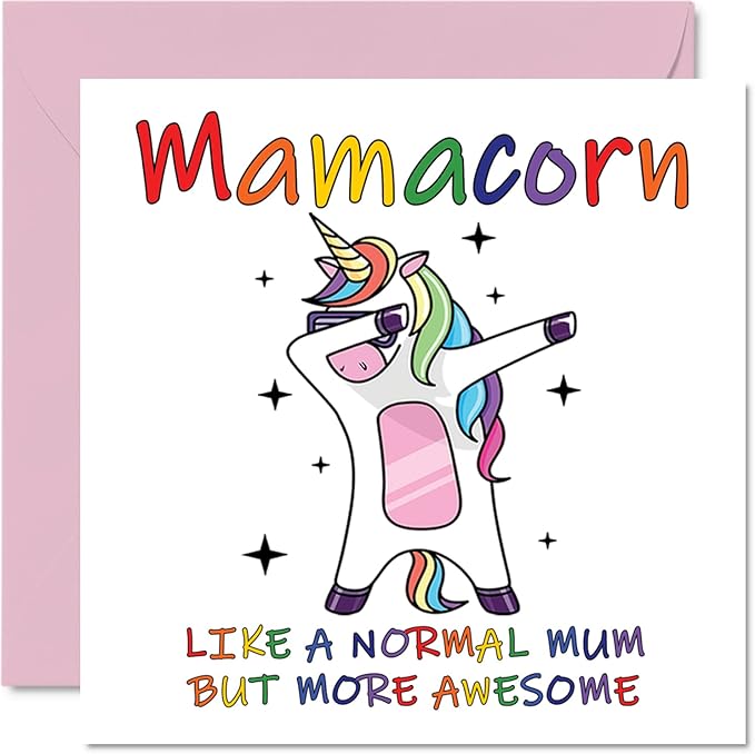 Stuff4 Birthday Cards for Mum - Mamacorn - Mum Birthday Card from Daughter Son, Mummy Unicorn Card, 145mm x 145mm Seasonal Mothers Day Mama Mammy Mom Funny Greeting Cards