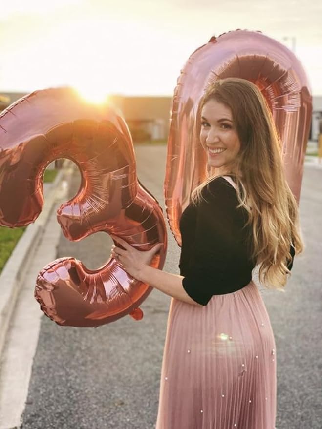 40 Inch Number 7 Balloon, Rose Gold Seven Birthday Decor, 7 17 27 70 Year Old Balloon Number for Engagement, Wedding, Graduations