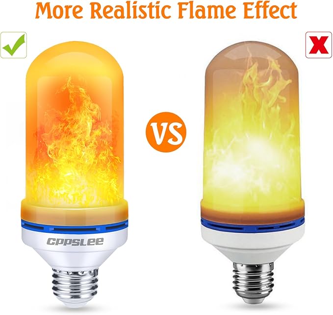 CPPSLEE Upgraded LED Flame Light Bulbs, 4 Modes Flickering Light Bulbs, E26 Base Fire Flame Bulb for Christmas Decorations Outdoor, Halloween Lights Patio Indoor Home Decor (Yellow, 2 Pack)