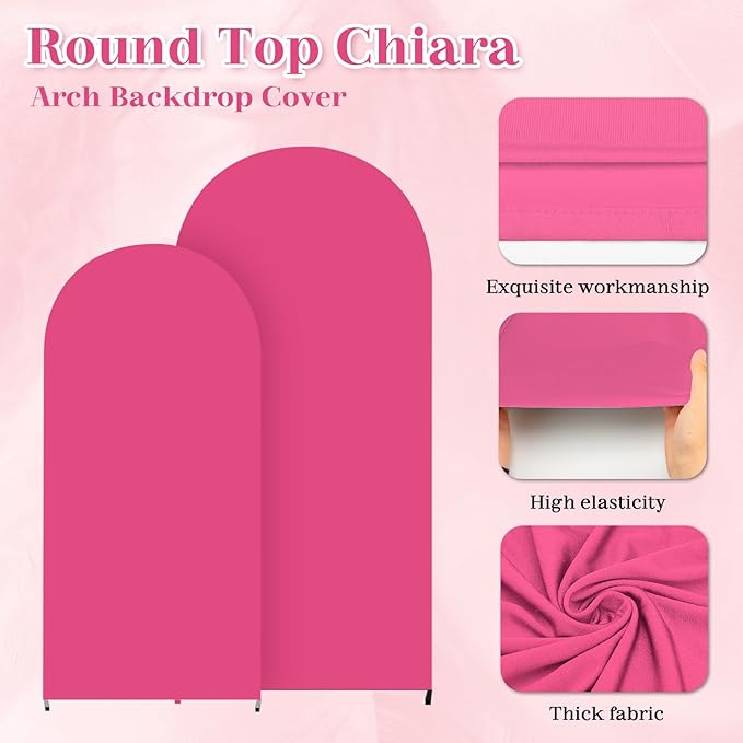 3-Piece Arch Backdrop Cover, Stretchy Spandex Wedding Arch Covers 4FT, 5FT, 6FT for Round Chiara Arch Stand, Hot Pink Arch Cover for Photo Background Birthday Party Banquet Ceremony Decor