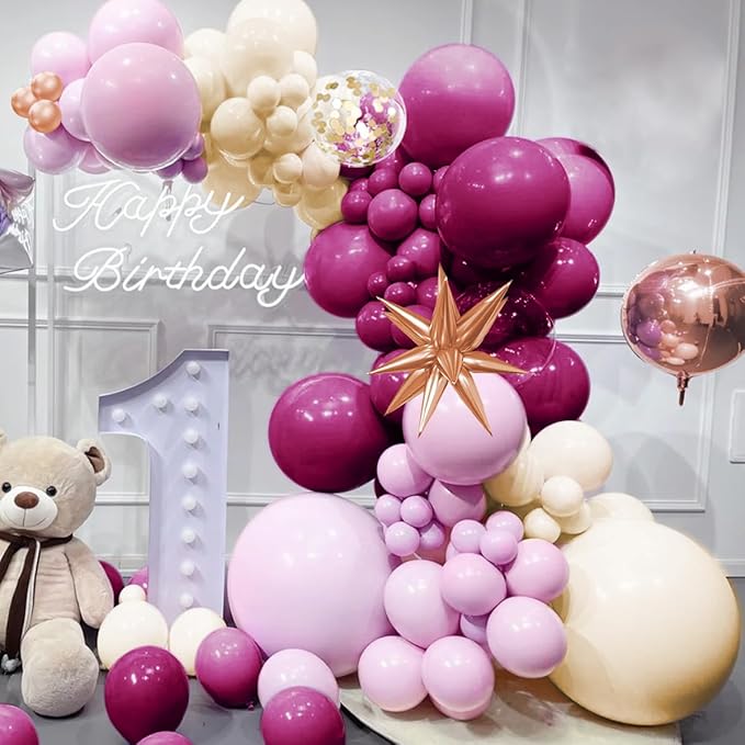 Dusky Purple Plum and Beige Balloon Arch Kit, 156Pcs Boho Dark Purple White Balloon Garland for Birthday Party Baby Shower Bridal Wedding