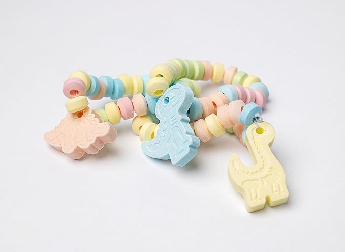 50 Dinosaur Candy Bracelets with Dinosaur Pendants, Dino-lover Candy Jewelry, Ideal for Dino Party Favors and Goodie Bags, Bulk Pack by 4YoreElves