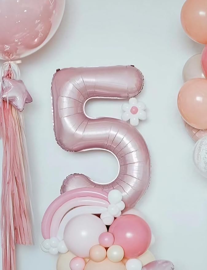 Pink Number 5 Balloons – 40 Inch Giant Foil Number Balloon, Light Pink Number Balloon for Girls Birthday, Baby Shower & Princess Theme Party Decorations