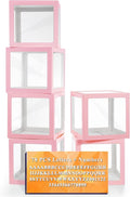 Ledido Transparent Balloon Boxes With 78 Letters Numbers, Pink Baby Boxes with Letters for Baby Shower Clear Letter Boxes for Party Wedding Birthday Baby Shower Grad Decorations 6 PCS