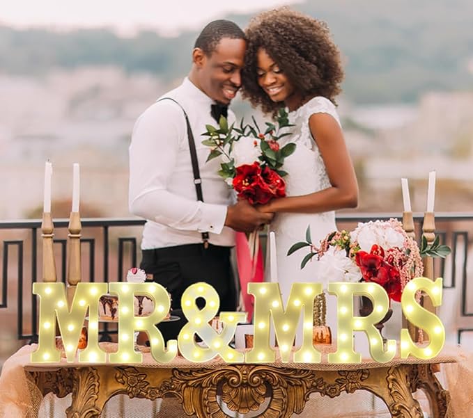 LED Mr & Mrs Light Sign for Wedding Table - Perfect for Photo Props, Anniversary, Valentine's Day Decor