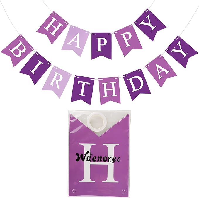 Purple Happy Birthday Banner Sign Happy Birthday Bunting Banner Garland for Kids Girl Woman Birthday Tea Party Decorations Bunting Flag Birthday Party Supplies