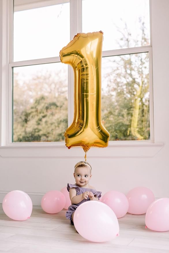 Gold Number 1 Balloon for First Birthday 40 Inch, 1st One Number Balloons Birthday Decorations for Girl Boy Toddler Baby