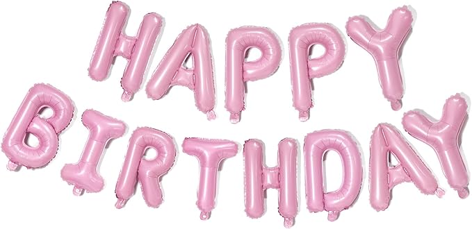 KALOR Pink Happy Birthday Balloons Banner, 16 Inch Mylar Foil Letters Balloon Sign for Birthday Party Decorations Photo Booth Backdrop