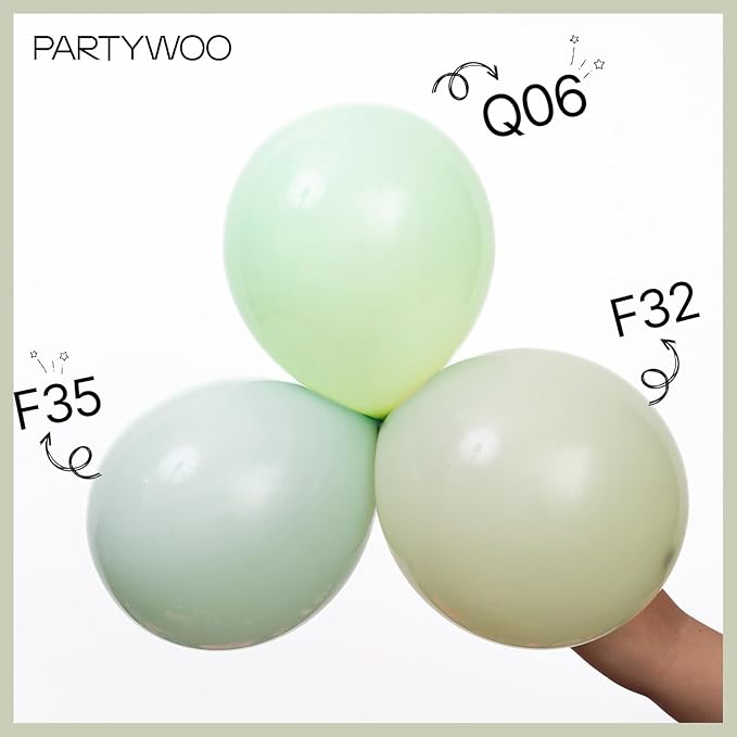 PartyWoo Sage Green Balloons 155pcs Different Sizes of 18 12 10 5 Inch Dusty Boho Green Latex Balloon Arch Kit for Wedding Birthday Dinosaur Jungle Golf Football Theme Party Decorations Green-F32