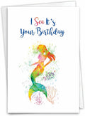 The Best Card Company - 1 Fun Birthday Greeting Card - Mythical Bday Notecard with Envelope - Funky Rainbow Mermaids C6863GBDG