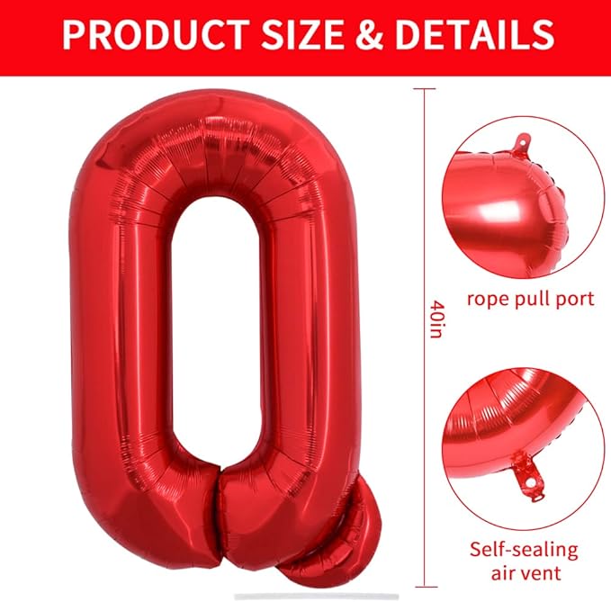 TONIFUL 40 Inch Large Bright Red Letter Balloons A-Z, Giant Jumbo Helium Foil Mylar Big Letter Q Balloons for Birthday Party Anniversary Wedding Decorations