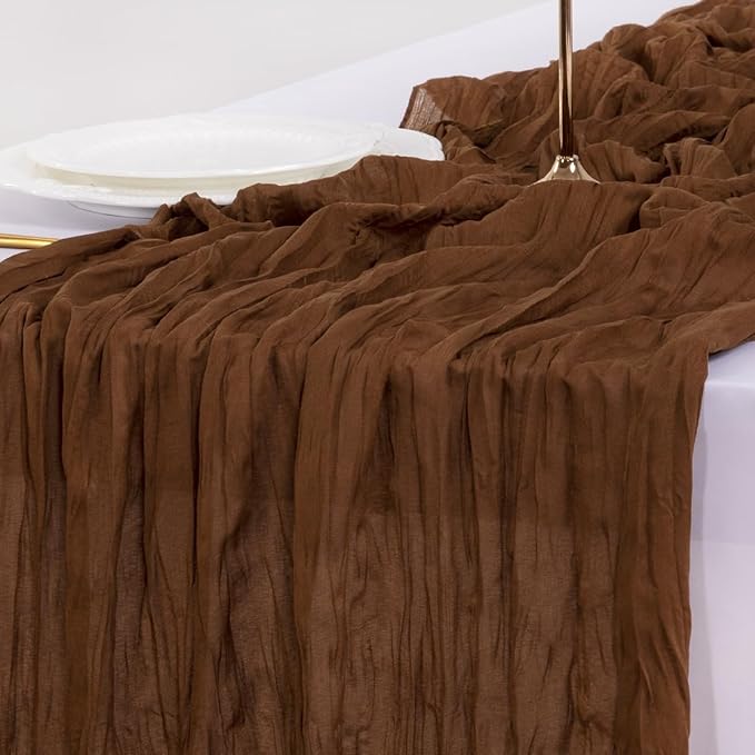 Socomi 3pcs Brown Coffee Easter Spring Cheesecloth Table Runner Boho Rustic Gauze 120 inch 10FT Cheese Cloth Runner for Wedding Party Baby Shower Birthday Home Decor Holiday Decorations