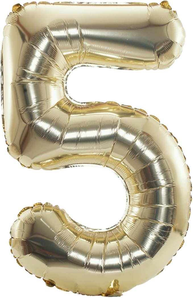 40 Inch Large Foil Helium Number Balloon Birthday Wedding Party 0-9 (Pale Gold, 5)