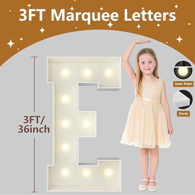 3FT Marquee Light Up Letters, Large Marquee Letters, Pre-cut Foam Board Letter E for Engagement Wedding Decorations Birthday Party Backdrop Decor, Balloon Arch Kit