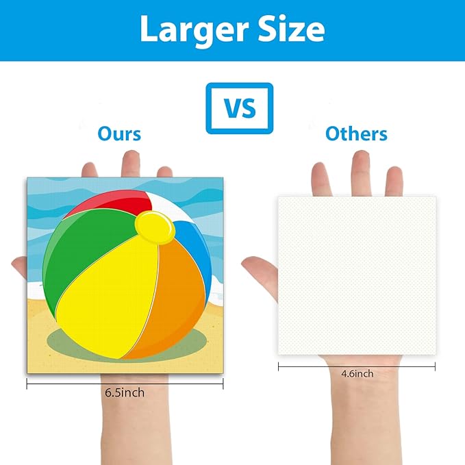 50pcs Beach Ball Party Napkins Disposable Summer Pool Ball Paper Napkins Supplies Decorations Beach Birthday Party Napkins Set for Baby Showers Holidays