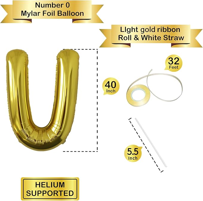 Letter Balloons Gold Party Balloon - 40 Inch Large Gold Letter U Balloon, Letter Balloon Birthday Decorations, Balloon for Women Men Anniversary Party Decorations Supplies