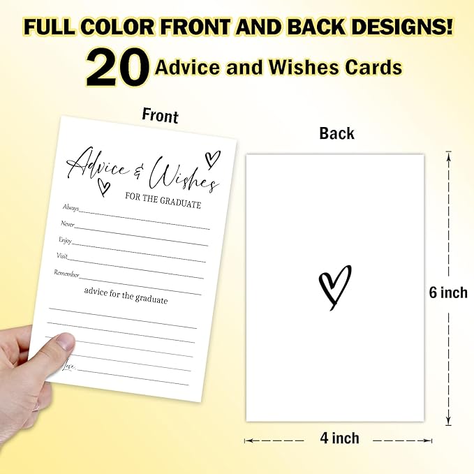 Black and White Advice and Wishes Cards for the Graduate Cards 4x6 Inch Minimalism Grad Party Game Card 20 Pcs Double Sided Grad Advice and Wishes Card for Graduation Party Decoration for College Y435