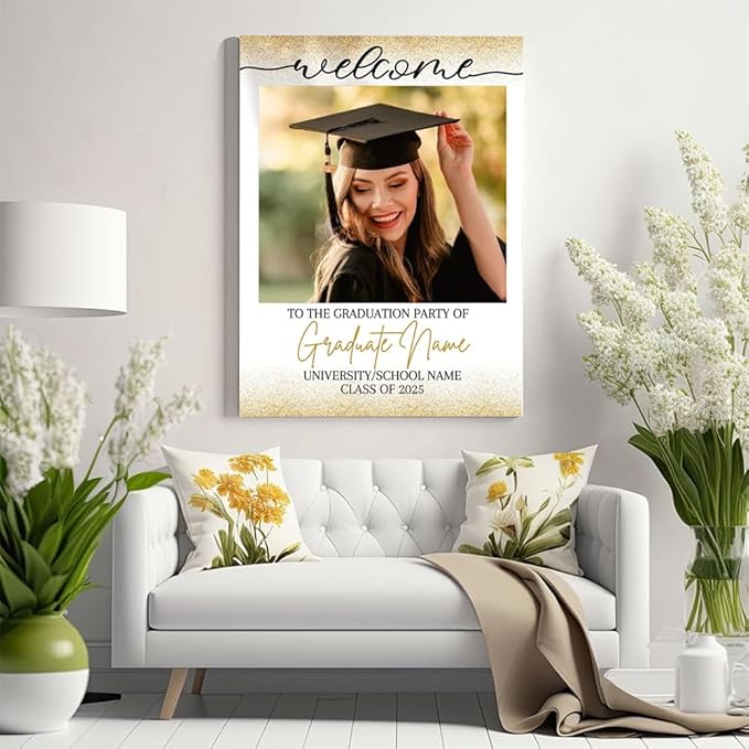 Graduation Party Welcome Sign, Photo Graduation Poster, Greenery Grad Poster, Grad Party Decorations, Senior 2025 2026, Class of 2025 Welcome Board,Custom Grad Celebration Sign, Graduates, Canvas 1