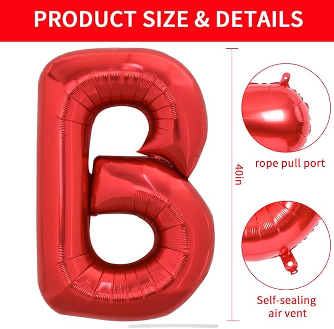 TONIFUL 40 Inch Large Bright Red Letter Balloons A-Z, Giant Jumbo Helium Foil Mylar Big Letter B Balloons for Birthday Party Anniversary Wedding Decorations