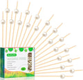 120pcs White Pearl Cocktail Picks Fancy Fruit Sticks Long Decorative Toothpicks Sandwich Food Skewers, 4.7", Disposable, Made of Bamboo, for Appetizer Charcuterie Garnishing Party Supplies