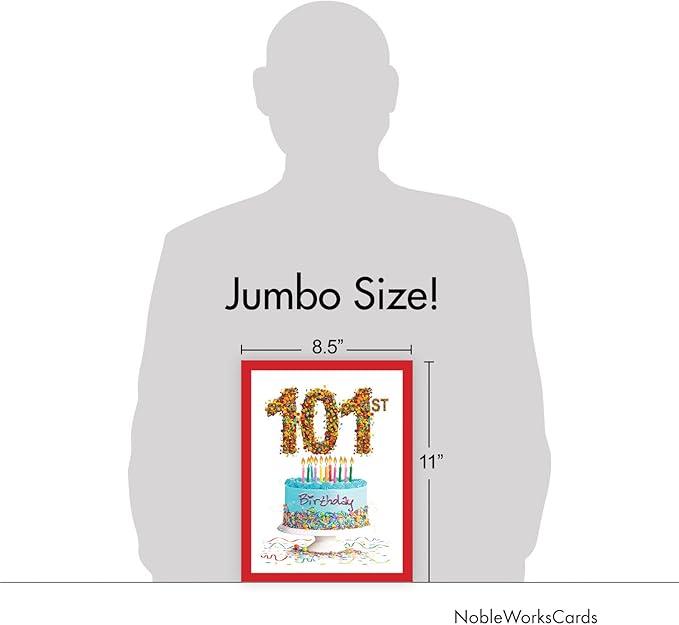 NobleWorks - Jumbo 101th Milestone Birthday Paper Card 8.5 x 11 Inch with Envelope (1 Pack) Oversize Jumbo Big Day 101 J2764MBG