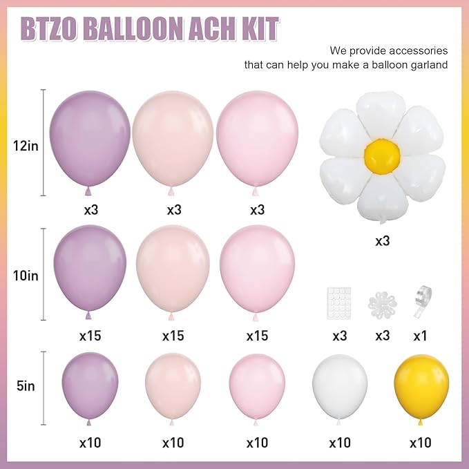 Daisy Balloon Garland Arch Kit,Retro Purple Yellow Pink Hippie Boho Balloons Garland Daisy Flower Balloons For Birthday Baby Shower Bridal Wedding Groovy Daisy Party Decorations