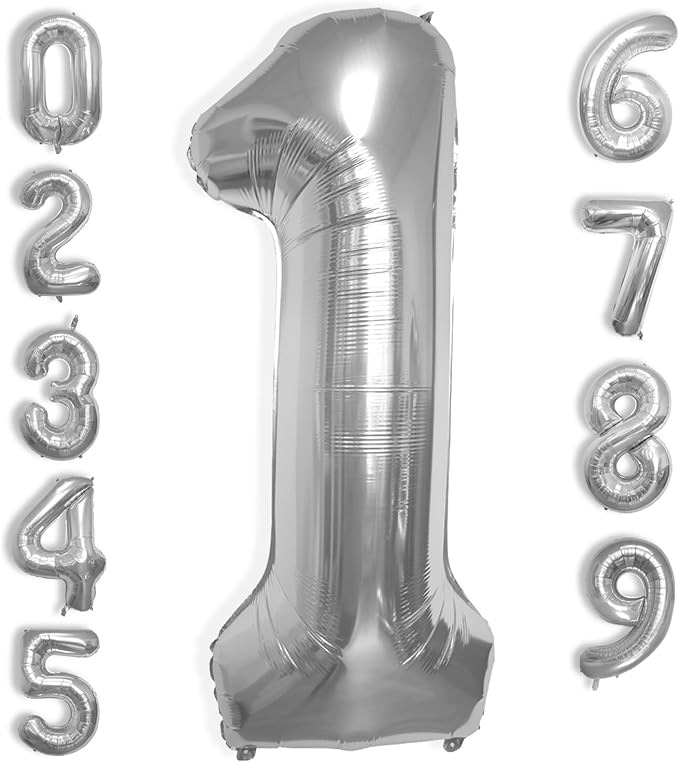 40 Inch Large Silver Number Celebration and Decoration Balloon for Birthday Parties, Graduations, Anniversaries, Weddings, Photo Shoots, Special Events - Helium Foil (Silver Number 1)